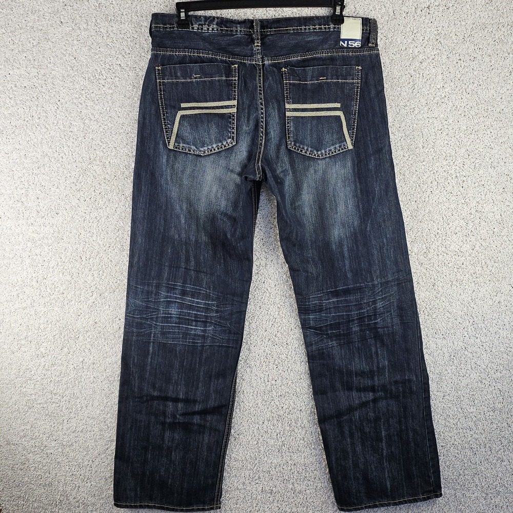 Helix N56 Loose Straight Mens Jeans 36x34 Medium Wash Blue Denim Relaxed Y2K